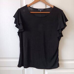 Adrianna Papell Women's Black Shimmer Rib Crew Neck Knit Top Size L